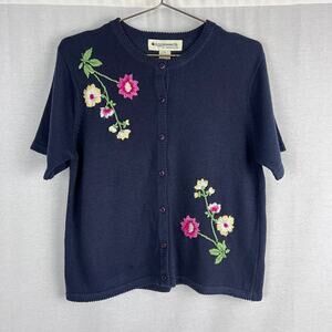 Vintage Grandma Cardigan Sweater Floral Embroidered Short Sleeve Cottagecore